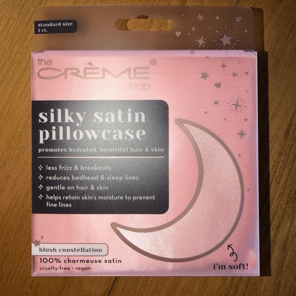 NEW The Creme Shop Silky Satin Pillowcase - Standard Blush Constellation Pink